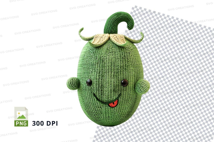 Cute knitted gnome toy smiling isolated on white background