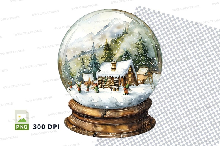 Snow globe winter cabin scene clipart transparent PNG