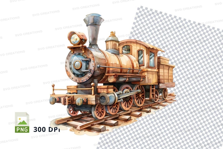 Vintage steam locomotive train clipart PNG illustration