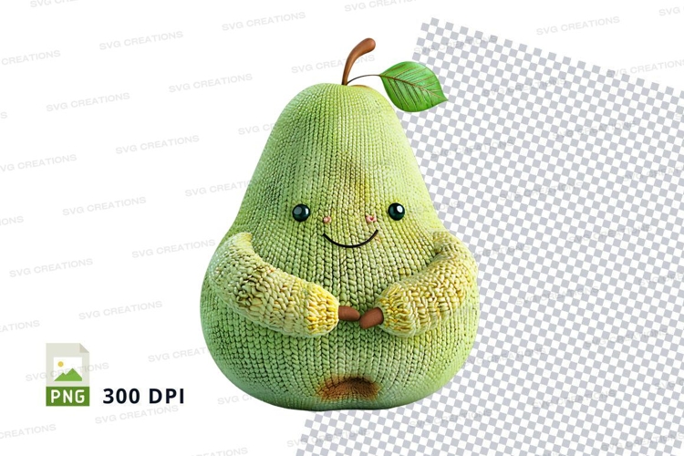 Cute knitted pear clipart smiling isolated PNG
