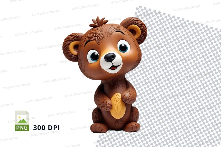 Cute brown teddy bear clipart sitting isolated transparent P