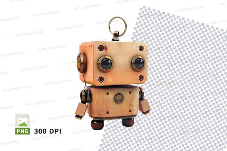 Cute wooden robot clipart isolated on transparent background
