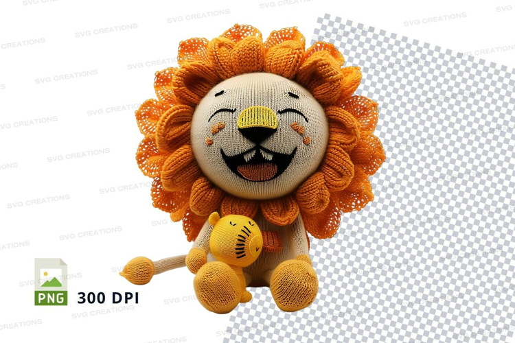 Cute orange lion plush toy smiling isolated on white backgro