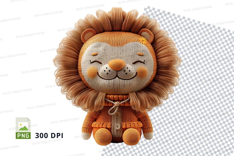 Cute brown lion plush toy clipart isolated on white backgrou