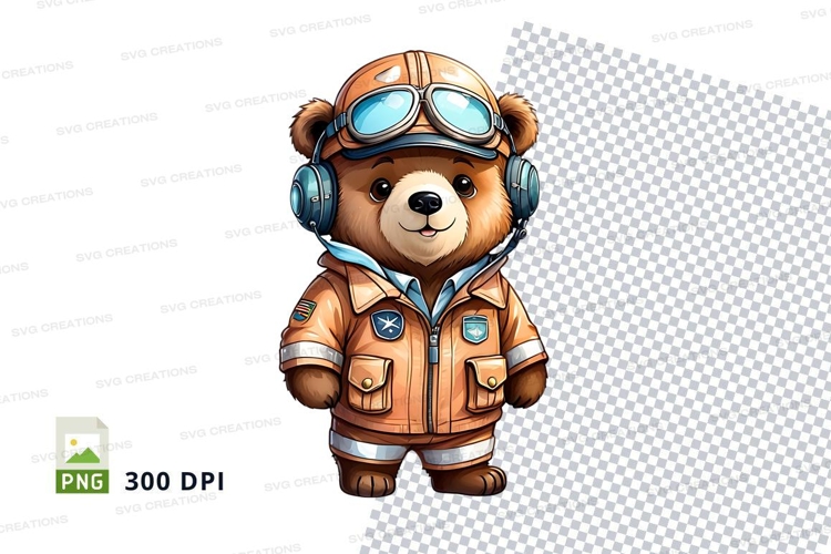 Cute teddy bear aviator clipart transparent PNG high quality