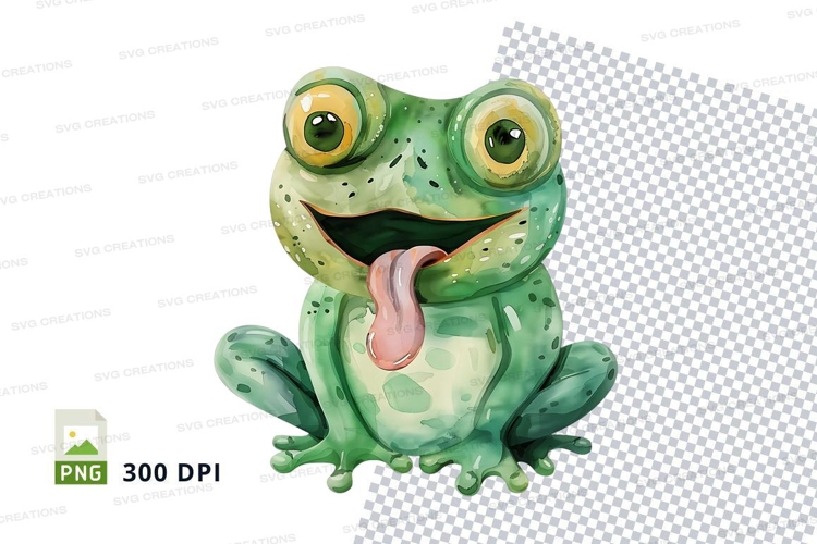 Cute green frog clipart smiling isolated transparent PNG