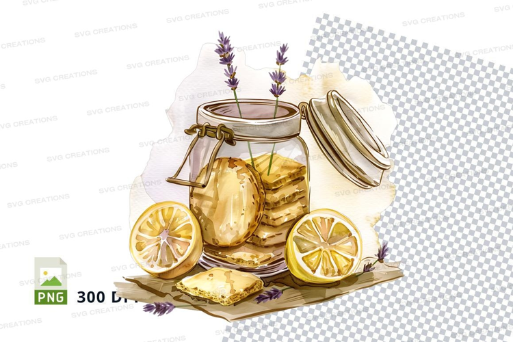 Homemade lemon honey jar with fresh slices and herbs on clot