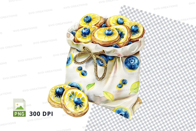 Blueberry muffins clipart bundle in white gift bag PNG