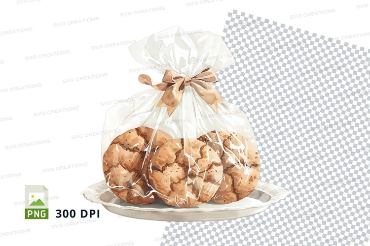Fresh baked cinnamon rolls in gift bag on table