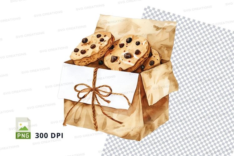 Gift box with chocolate chip cookies and brown ribbon clipar