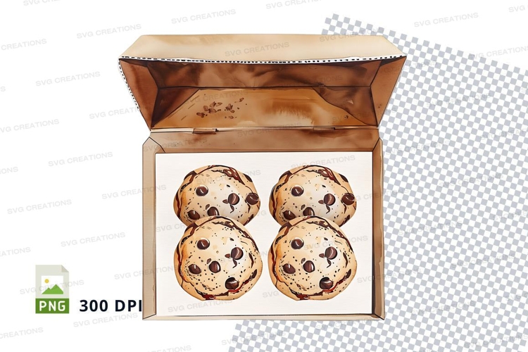 Chocolate chip cookies in gift box clipart PNG