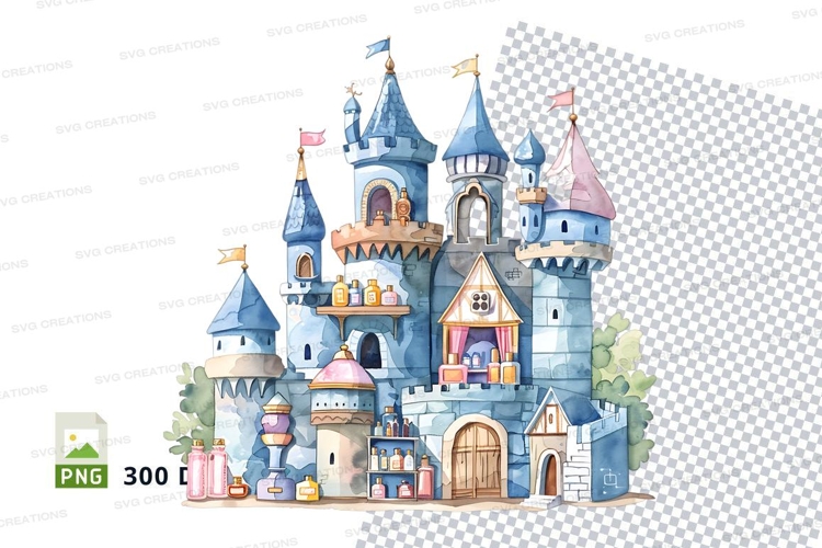 Colorful fantasy castle clipart png illustration blue sky