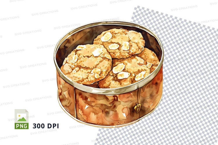Golden almond cookies in tin can clipart transparent PNG