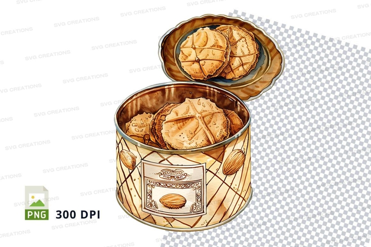 Golden cookies in rustic metal tin container clipart