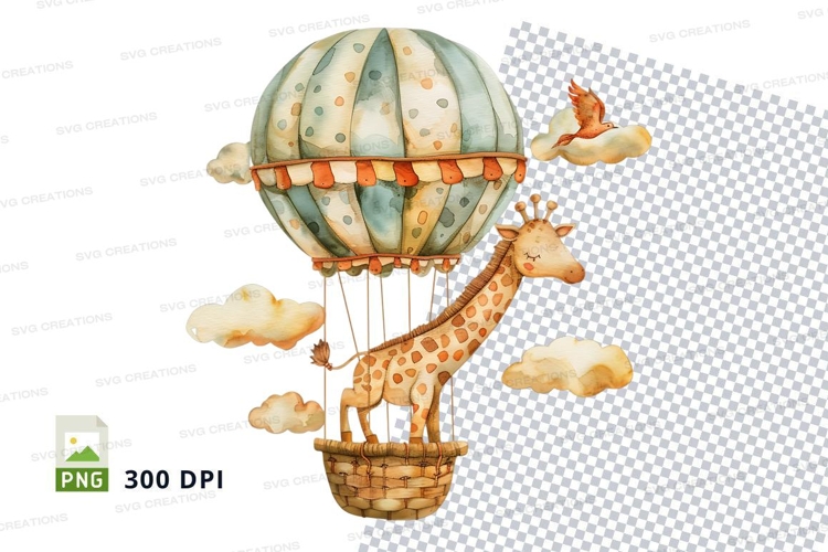 Hot air balloon giraffe clipart transparent PNG high detail