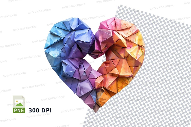 Colorful origami heart clipart transparent background love s