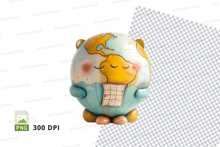 Cute piggy bank globe clipart savings finance 3D PNG