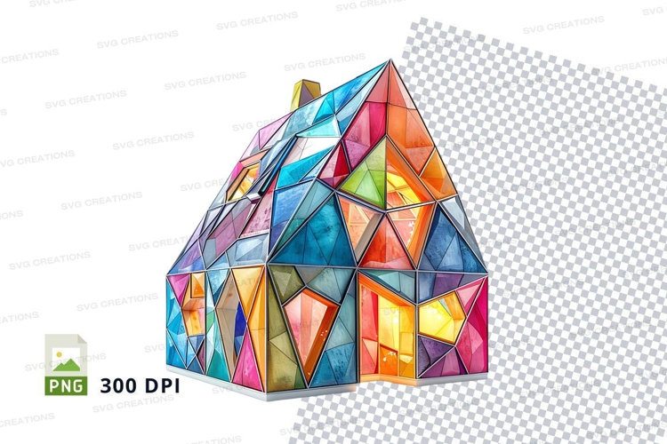 Colorful geometric house clipart PNG transparent 300 DPI