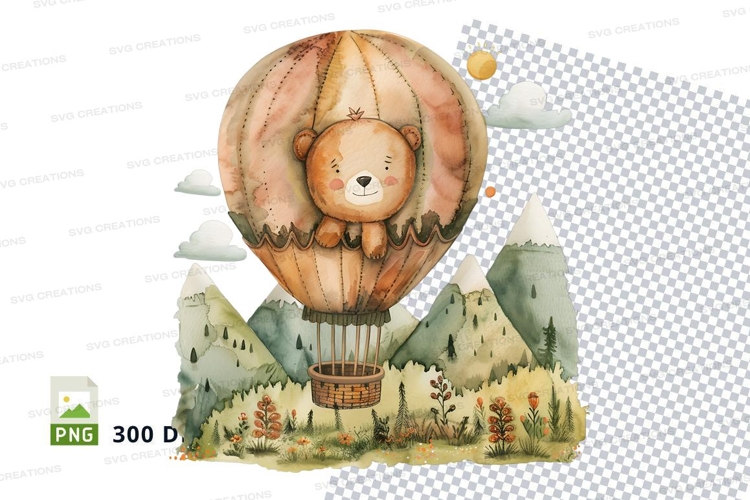 Teddy bear hot air balloon clipart png 300dpi travel adventu