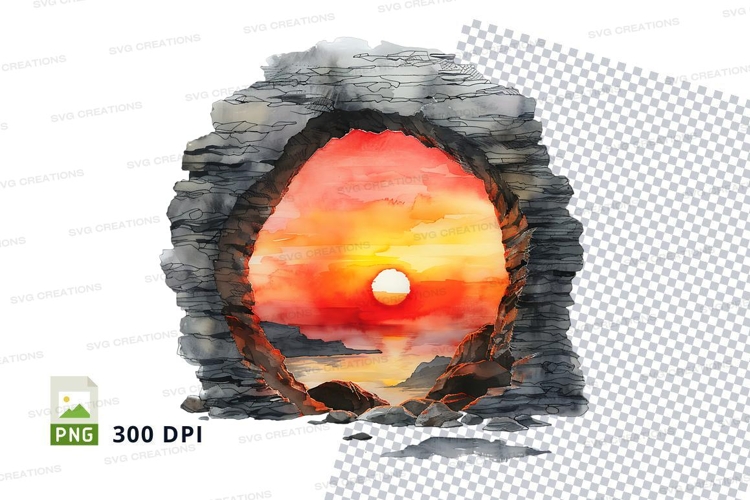 Glowing lava cave entrance with bright light clipart