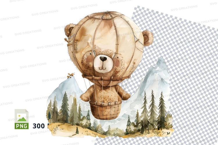 Cute teddy bear clipart in snowy forest winter scene