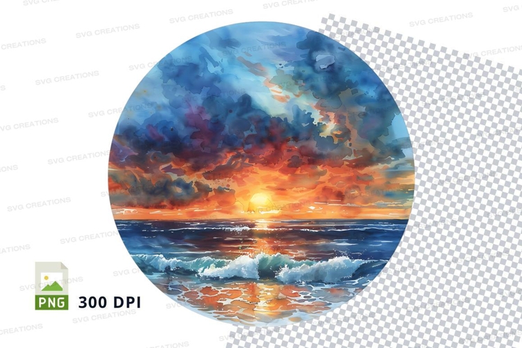 Ocean sunset clipart watercolor earth globe art digital