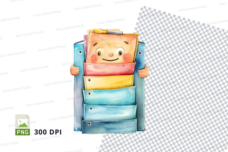 Cute smiling book stack clipart isolated on white background