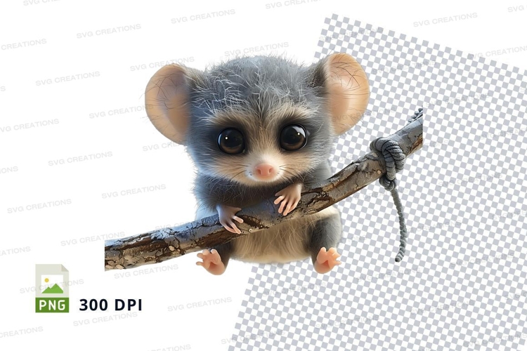 Gray mouse lemur holding twig clipart transparent PNG