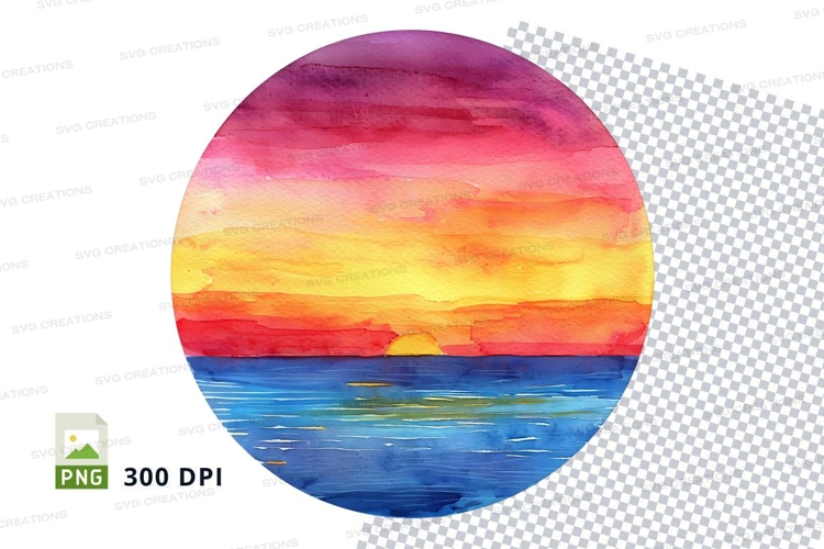 Vibrant sunset clipart ocean horizon colorful gradient sky