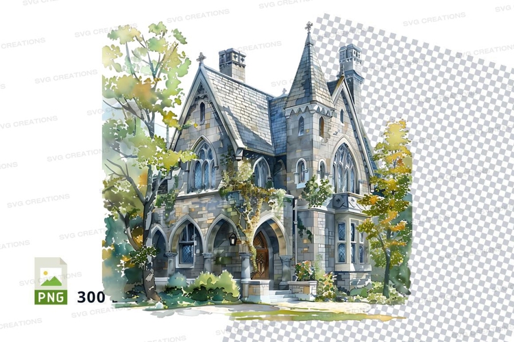 Gothic church clipart illustration vintage architecture desi
