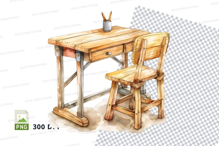 Wooden desk chair set clipart minimalist home office decor