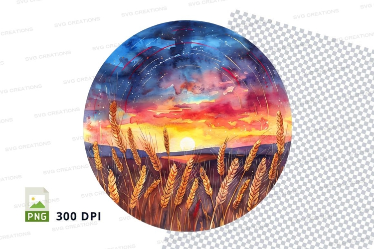 Golden wheat field sunset clipart transparent PNG high resol
