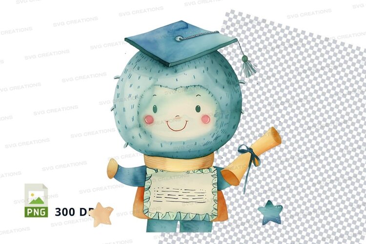 Graduation cap cartoon character holding book and pencil 3D example image 1
