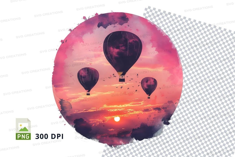 Hot air balloons sunset clipart heart shape design
