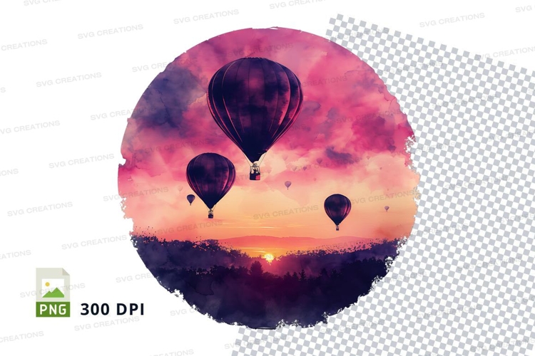 Hot air balloons sunset sky clipart vibrant colors