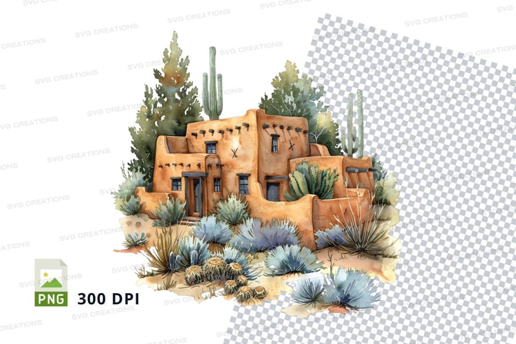 Southwest adobe house desert clipart illustration