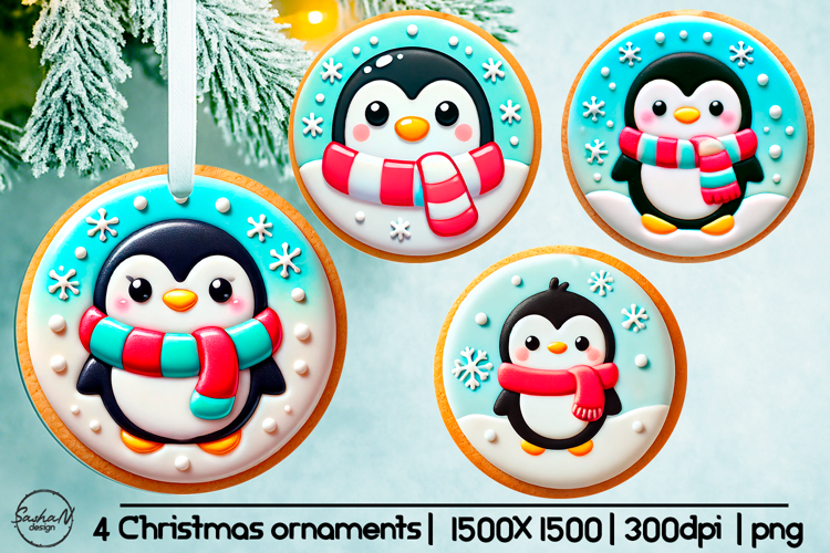 Cute penguin Christmas ornament sublimation designs