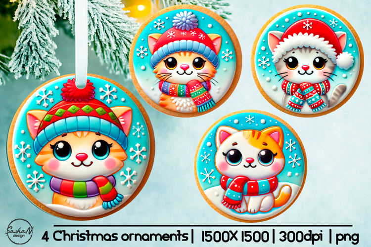Cute kitten Christmas ornament sublimation designs