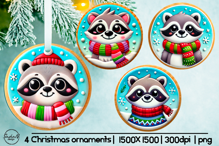 Cute racoon Christmas ornament sublimation designs