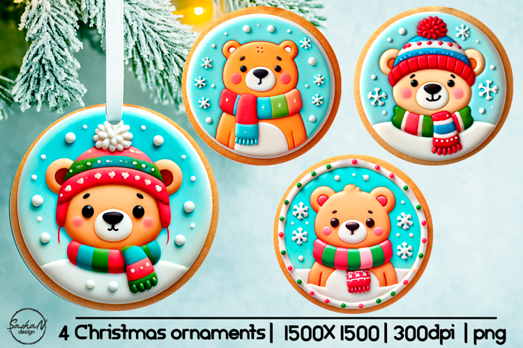 Cute bear Christmas ornament sublimation designs