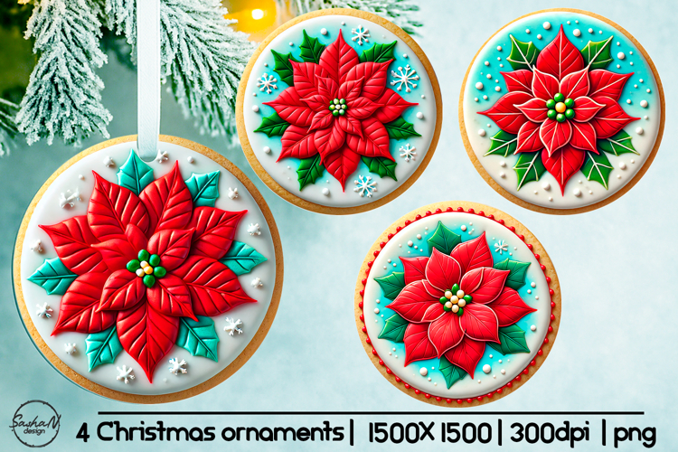 Christmas poinsettia ornament sublimation designs
