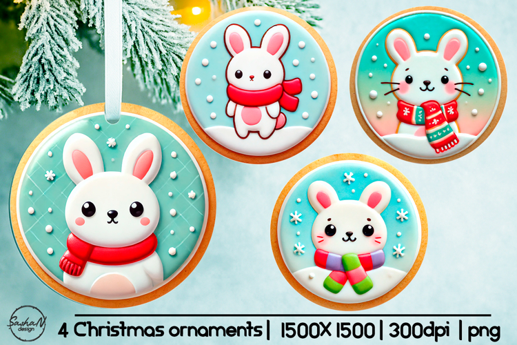 Cute bunny Christmas ornament sublimation designs