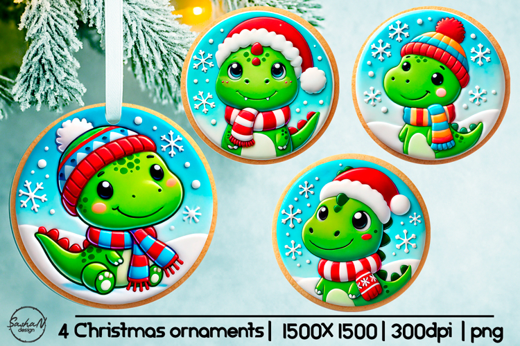 Cute dino Christmas ornament sublimation designs