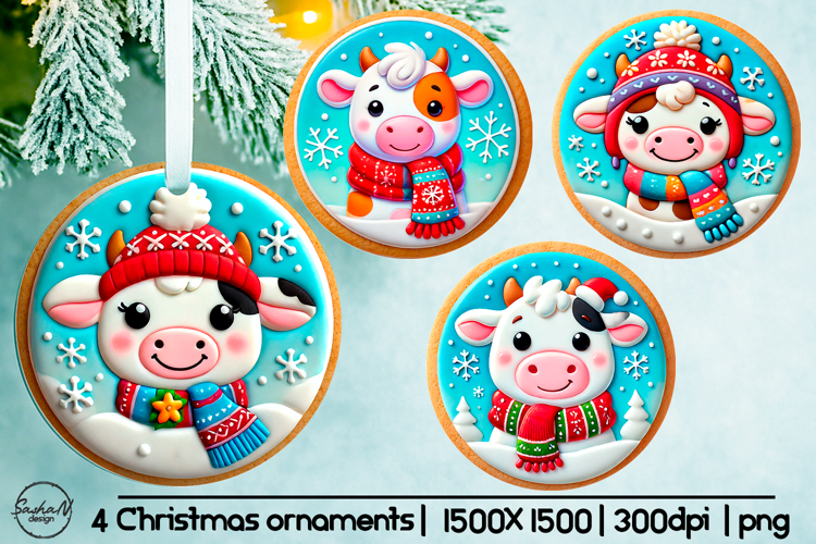 Christmas cow ornament sublimation designs