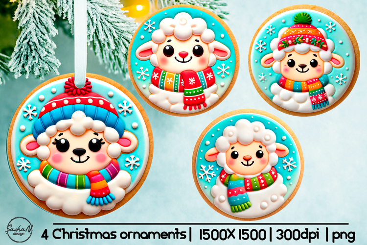Cute sheep Christmas ornament sublimation designs