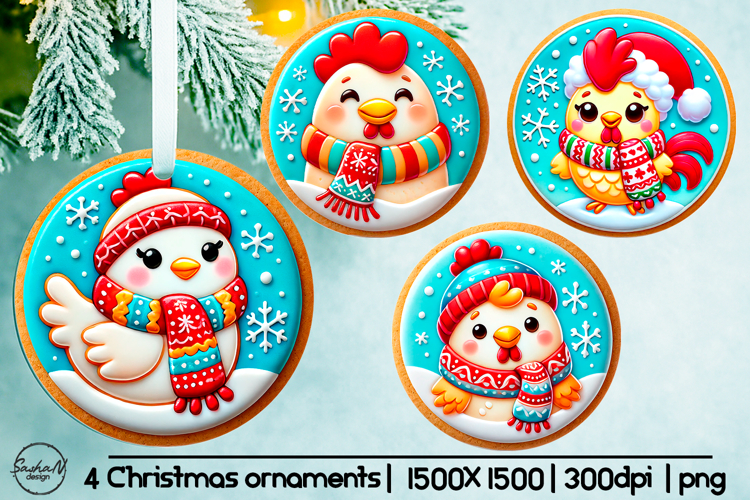 Cute chicken Christmas ornament sublimation designs