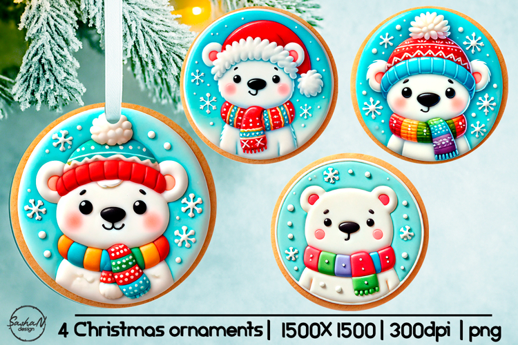 Cute polar bear Christmas ornament sublimation designs