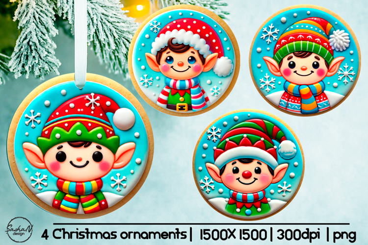 Cute elf Christmas ornament sublimation designs