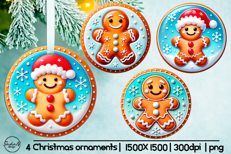 Gingerbread man Christmas ornament sublimation designs