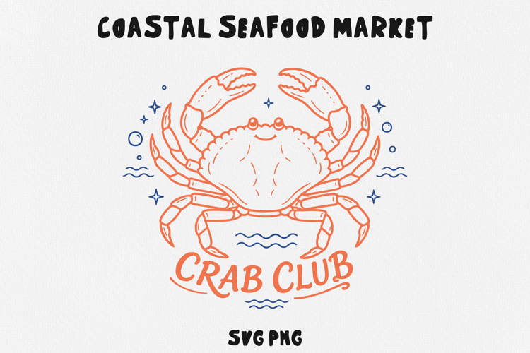 Crab Club SVG PNG, Coastal Seafood Market Design.